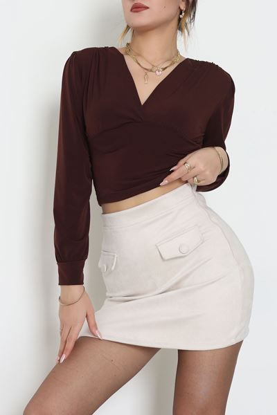 Sandy Derin V Yaka Bluz Kahve - 42807.1949.