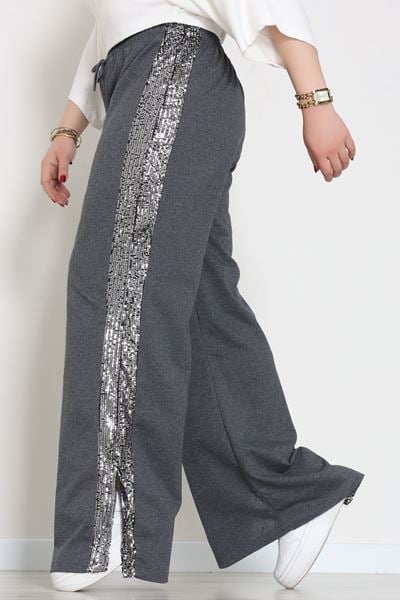 2 İplik Pul Detaylı Eşofman Altı Füme - 52111.1857.