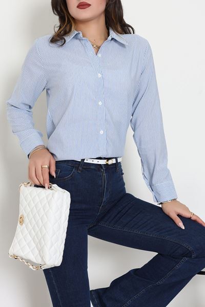 Pamuk Polyester Çizgili Gömlek Mavibeyaz - 51064.147.
