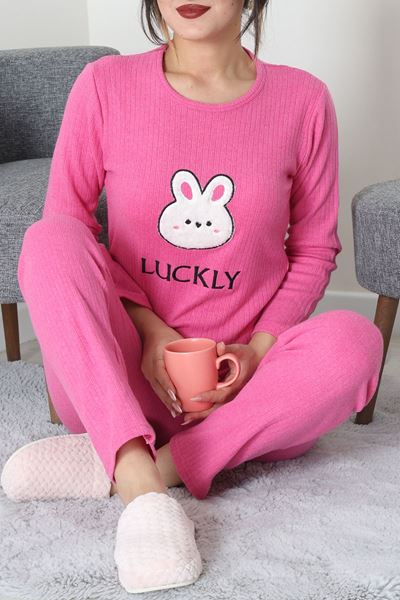 Nakışlı İnterlok Pijama Takımı Fuşya - 800.1287.