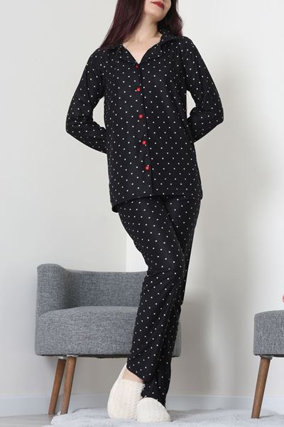 Süet Düğmeli Pijama Takımı Siyahyıldız - 52171.1050.