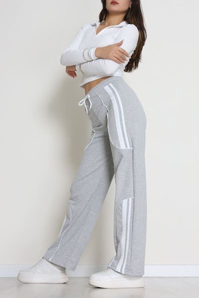 Şeritli 2 İplik Eşofman Altı Gri - 52172.1005.