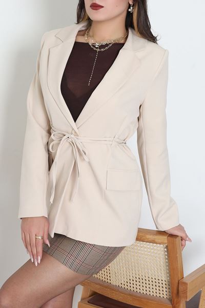 Bağlamalı Astarlı Blazer Ceket Bej - 31815.1991.