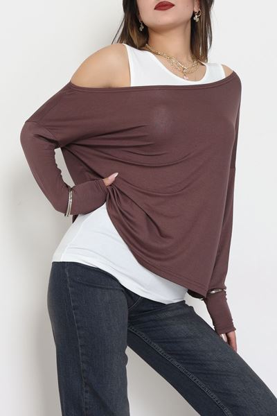 İçli Dışlı İkili Viskon Bluz Kahve - 70827.1095.