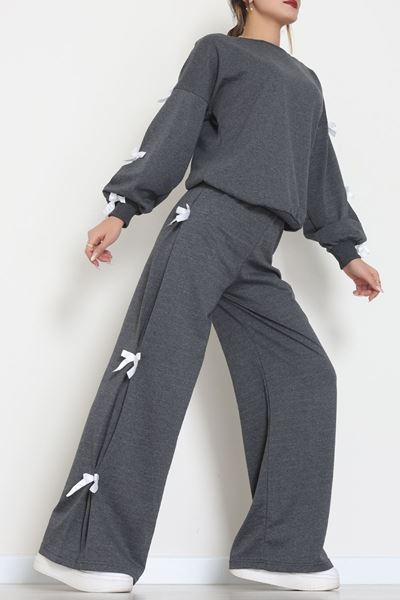 Özel Tasarımlı İki İplik Kurdeleli Eşofman Takım Füme - 70165.1857.