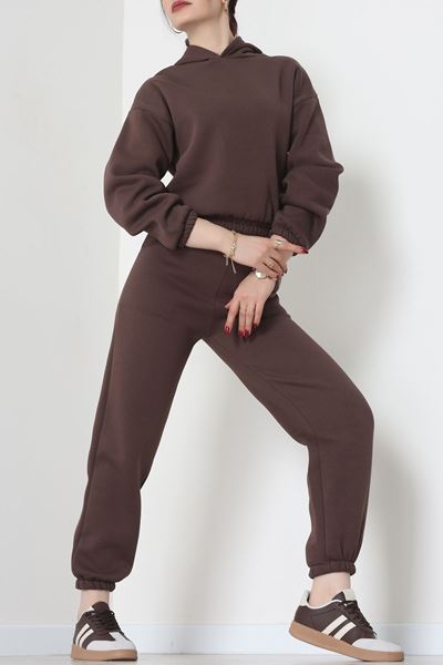 3 İplik Şardonlu Eşofman Takımı Kahve - 52049.1878.