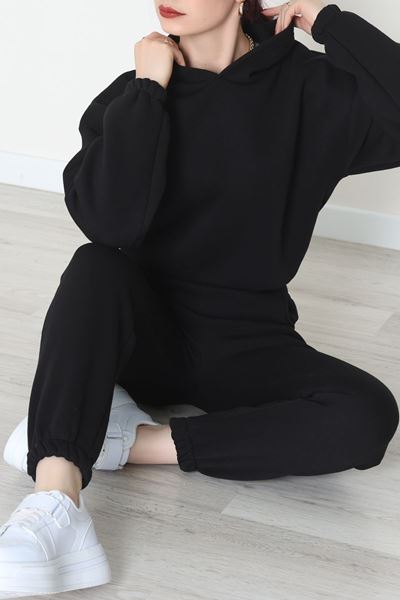 3 İplik Şardonlu Eşofman Takımı Siyah - 52049.1878.