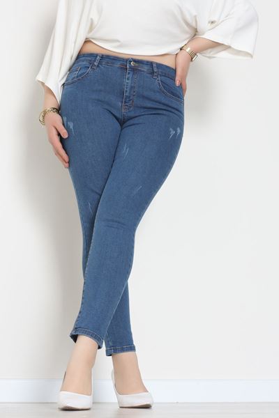 Lazer Kesim Büyük Beden Kot Pantolon Mavi - 31828.2121.