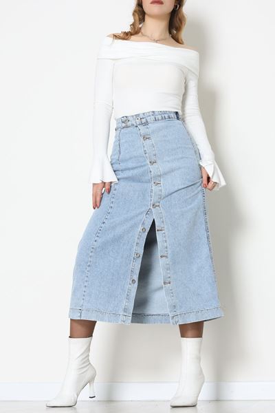 Düğmeli Kot Etek Buzmavi - 31556.2088.