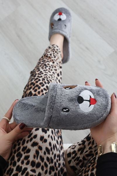 Peluş Ayıcıklı Ev Terliği Gri - 32565.264.