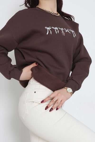 3 İplik Baskılı Sweat Kahve - 42243.1878.