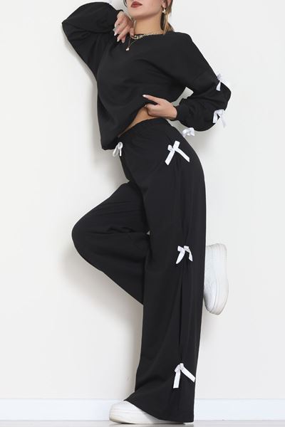 Özel Tasarımlı İki İplik Kurdeleli Eşofman Takım Siyah - 70165.1857.