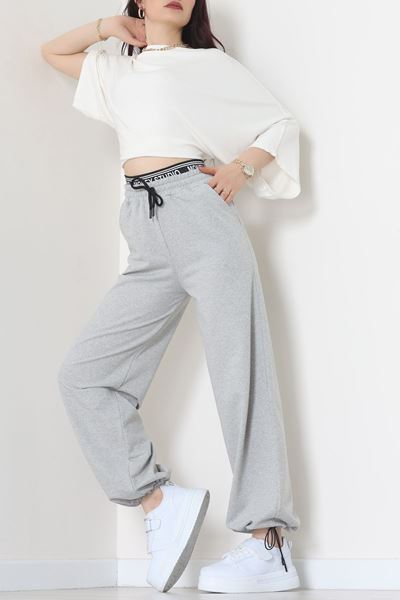 Bel Detaylı 2 İplik Eşofman Altı Gri - 70169.1857.