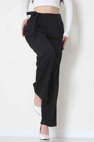 Yan Bağlama Detaylı Dabıl Kumaş Pantolon Siyah - 51611.683.