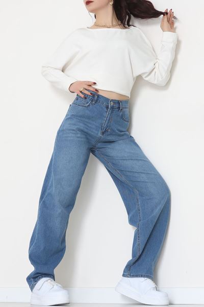 Tokalı Baggy Kot Pantolon Açıkmavi - 31558.2088.