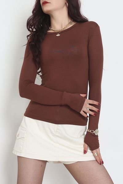 Bisiklet Yaka Parmak Geçmeli Viskon Body Kahve - 40075.599.