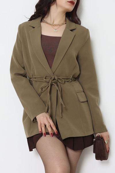 Bağlamalı Astarlı Blazer Ceket Haki - 31815.1991.