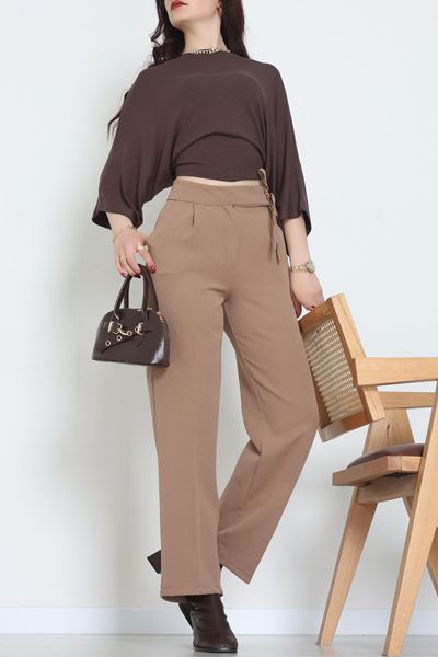 Double Kumaş İp Bağlamalı Palazzo Pantolon Sütlükahve - 51268.683.