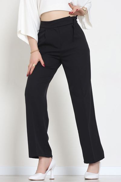 Double Kumaş İp Bağlamalı Palazzo Pantolon Siyah - 51268.683.