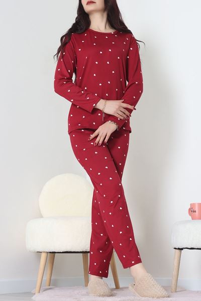 Sandy Alt Üst Aynı Pijama Takımı Bordobeyaz - 52166.1048.