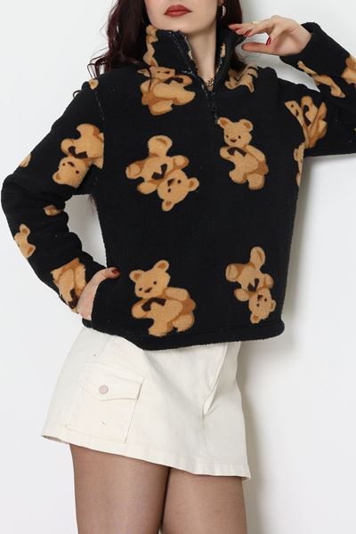 Yarım Fermuarlı Peluş Sweat Siyah - 31713.1247.