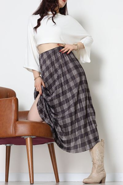 Laklı Denye Piliseli Ekose Etek Füme - 51252.2036.