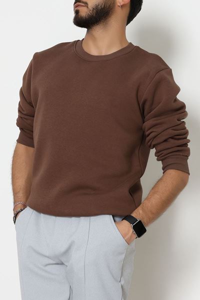 Bisiklet Yaka Şardonlu 3 İplik Erkek Sweat Kahve - 42574.1878.