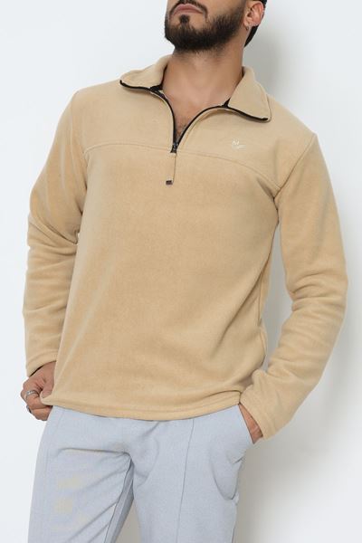 Yakası Fermuarlı Polar Erkek Sweat Bej - 51269.1937.