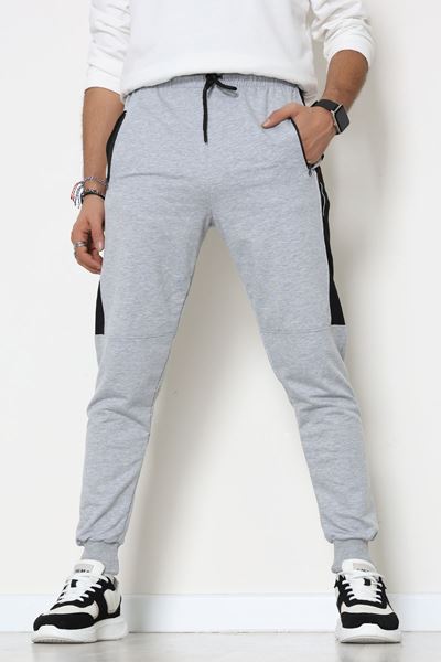 2 İplik Yanı Parçalı Nakışlı Erkek Eşofman Altı Gri - 70835.2066.