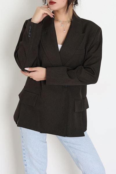 Yandan Yırtmaçlı Astarlı Blazer Ceket Haki - 6326.001.