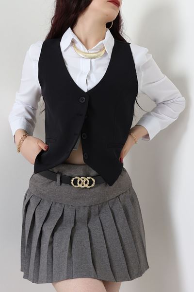 Dabıl Kumaş Fleto Cepli Astarlı Yelek Siyah - 51230.1991.