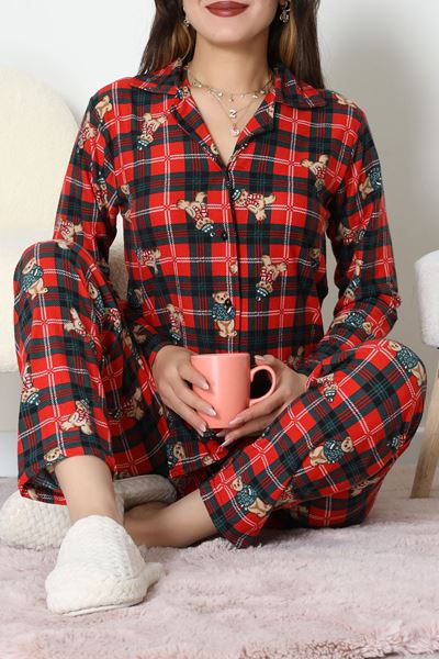 Süet Düğmeli Pijama Takımı Ekoseayı - 52179.2124.