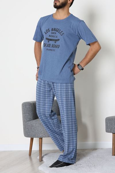 Ön Ve Arka Baskılı Süprem Erkek Pijama Takımı İndigoekose - 70862.1961.