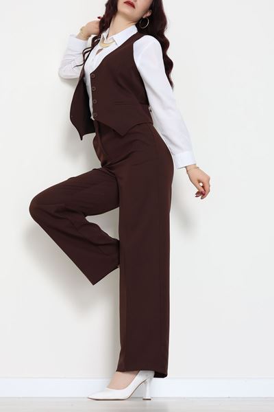 Dabıl Kumaş Fleto Cep Yelek Pantolon İkili Takım Kahve - 70878.1991.