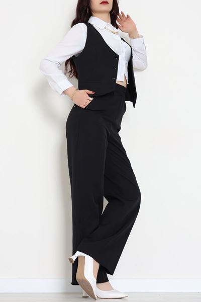 Dabıl Kumaş Fleto Cep Yelek Pantolon İkili Takım Siyah - 70878.1991.