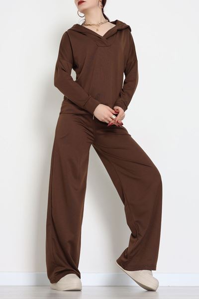Kruvaze Yaka Kapşonlu Takım Kahve - 30094.1857.