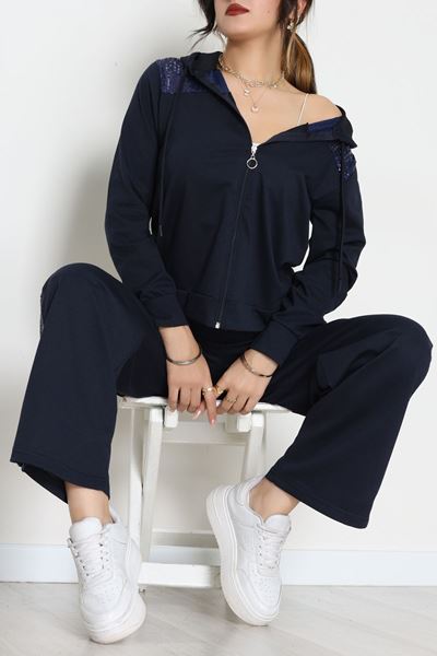 Pul İşlemeli 2 İplik Eşofman Takımı Lacivert - 40016.1857.