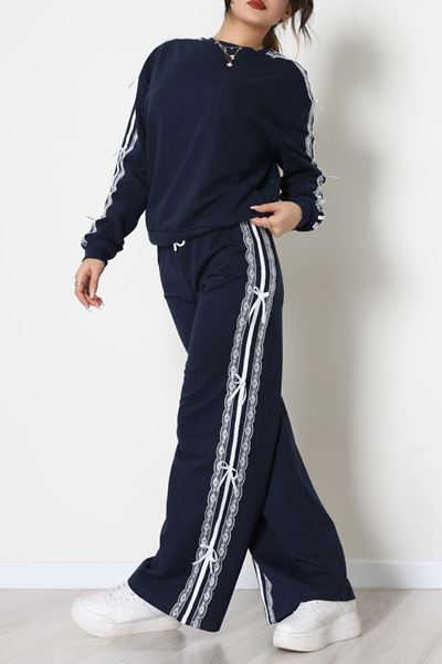 Dantel Şeritli 2 İplik Eşofman Takımı Lacivert - 50801.1857.