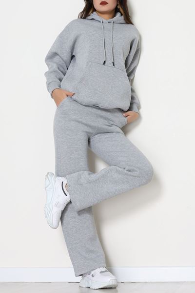 Üç İplik Kanguru Cep Eşofman Takımı Gri - 70777.1878.