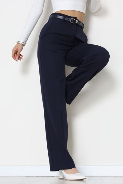Dabıl Kumaş Kemerli Palazzo Pantolon Lacivert - 51113.1920.