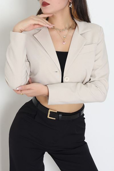 Astarlı Poliviskon Kısa Blazer Ceket Taş - 31824.1397.