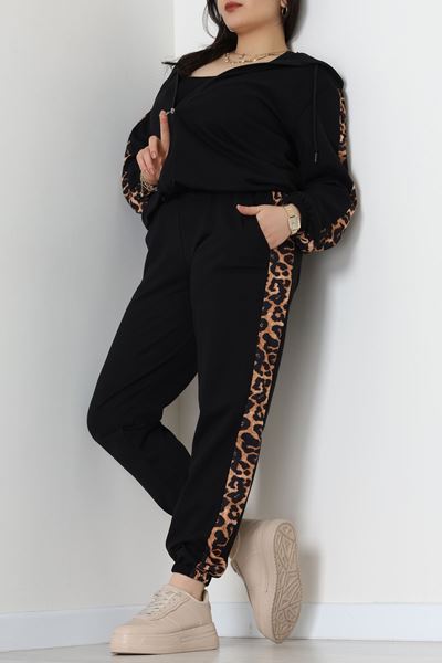 Şeritli 2 İplik Büyük Beden Eşofman Takımı Siyah - 50806.1857.