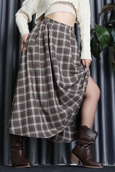 Beli Pileli Ekose Etek Kahve - 51257.1909.