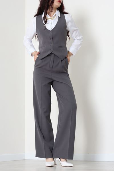 Dabıl Kumaş Fleto Cep Yelek Pantolon İkili Takım Antrasit - 70878.1991.