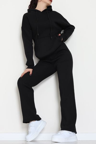 Üç İplik Kanguru Cep Eşofman Takımı Siyah - 70777.1878.