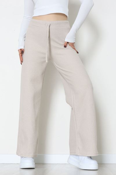 Selanik Kumaş Bel Lastikli Palazzo Pantolon Bej - 51228.1567.