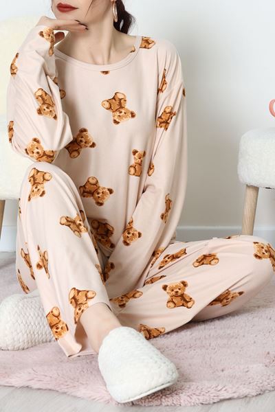 Süet Alt Üst Aynı Pijama Takımı Kremayı - 118.1287.