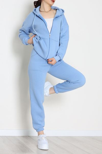 3 İplik Kapşonlu Eşofman Takımı Bebemavi - 20255.1878.