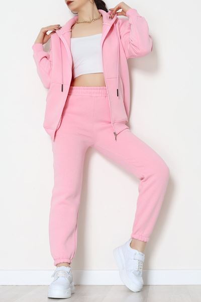 3 İplik Kapşonlu Eşofman Takımı Pembe - 20255.1878.