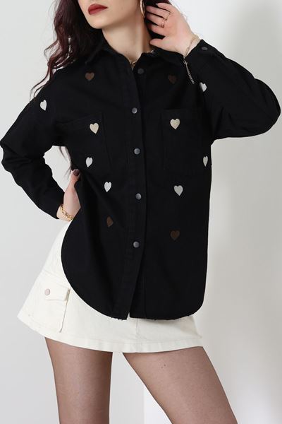 Kalp Nakışlı Kot Ceket Siyah - 31784.683.